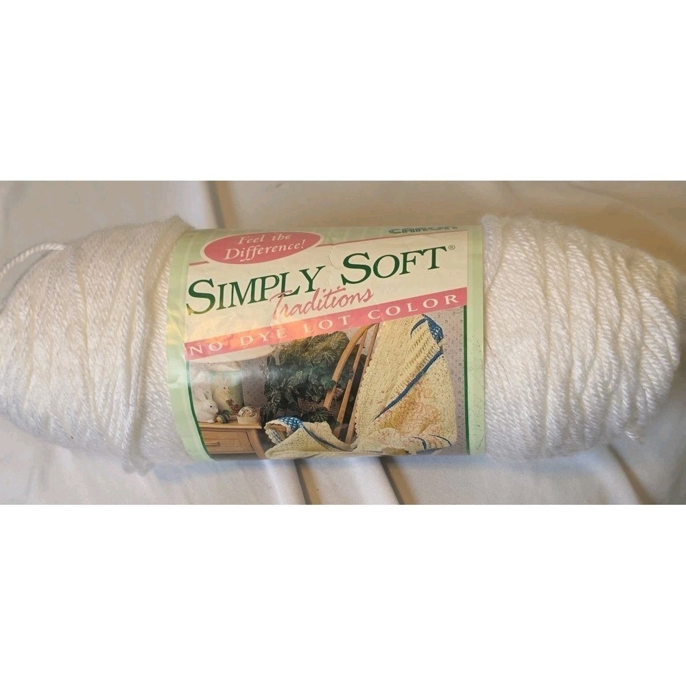 Caron Simply Soft Yarn White No Dye 4 Ply Worsted 6 Ounces Acrylic